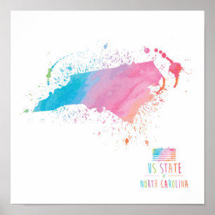 Affiche Watercolor Map North Carolina