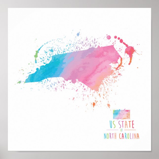 Affiche Watercolor Map | North Carolina (Devant)