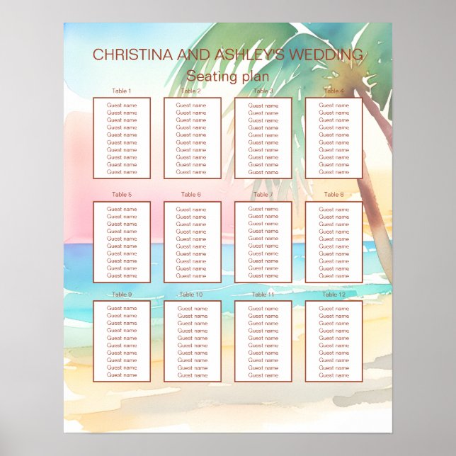 Affiche Watercolor Mariage de plage tropicale (Devant)