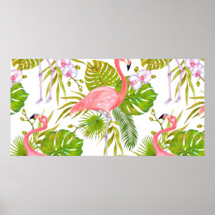 Affiche Watercolor marker illustration of pink flamingo bi