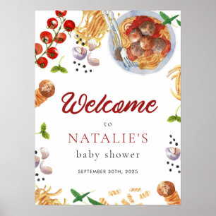 Affiche Watercolor Meatball Italien Baby shower Bienvenue