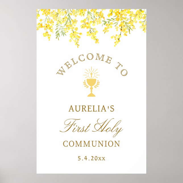 Affiche Watercolor Mimosa First Communion Welcome (Devant)