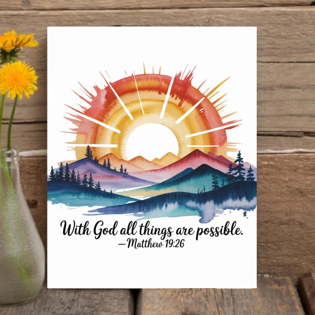 Affiche Watercolor Mountain Sunrise Bible Verse (Créateur téléchargé)