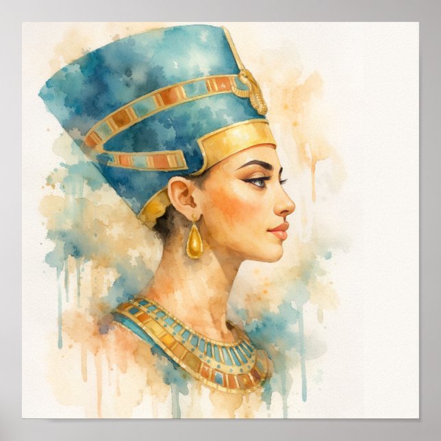 Affiche Watercolor Nefertiti Art Print Pharaonic Egyptian  (Devant)