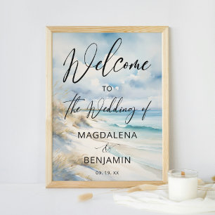 Affiche Watercolor Ocean Coastal Beach Mariage Bienvenue