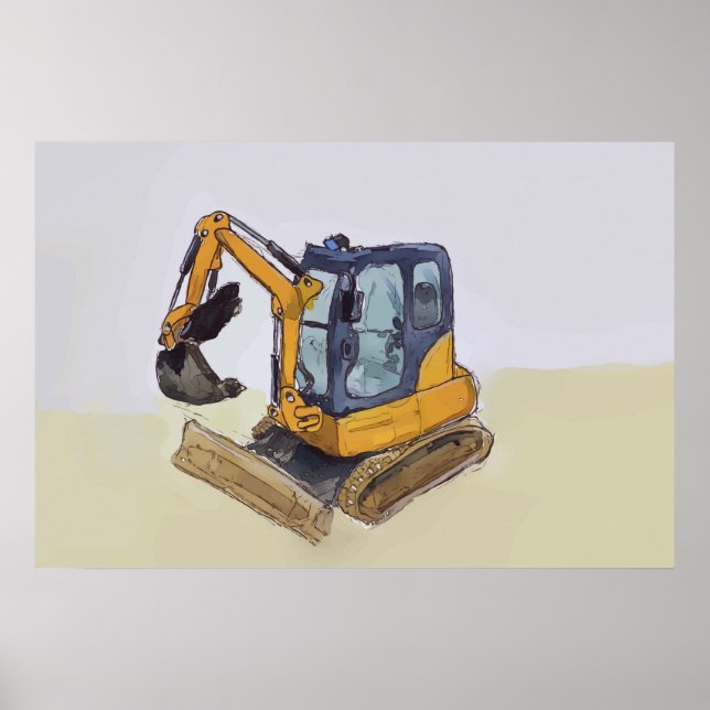 Affiche Watercolor of a little backhoe (Devant)