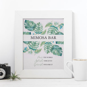 Affiche Watercolor Palm Leaves Mimosa Bar