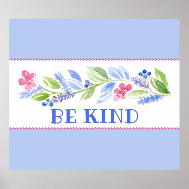 Affiche Watercolor Pastel Floral BE KIND (Devant)