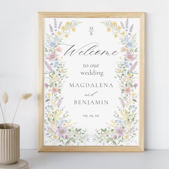 Affiche Watercolor Pastel Wildflowers Wedding Welcome (Créateur téléchargé)