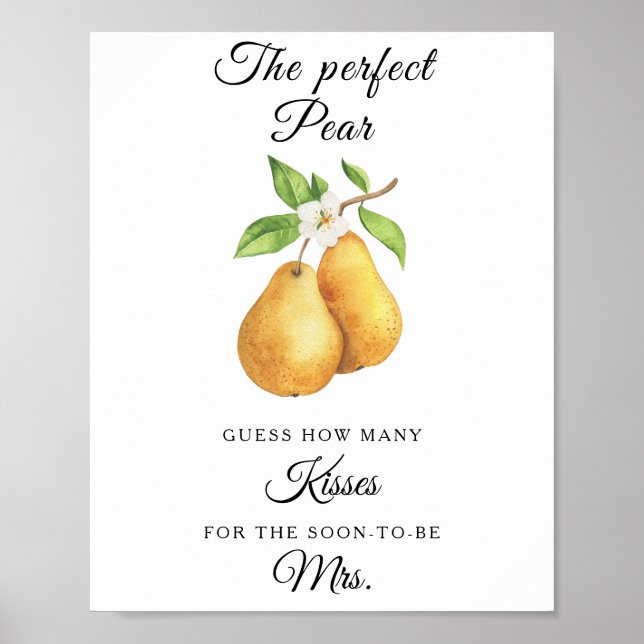 Affiche Watercolor pears bridal shower How many kisses (Devant)