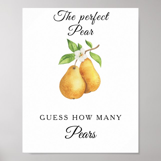 Affiche Watercolor pears bridal shower How many pears (Devant)