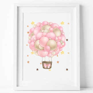 Affiche Watercolor Pink and Gold Hot Air Balloon Printable