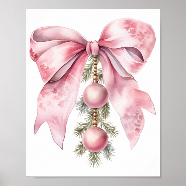 Affiche Watercolor Pink Bow with Baubles  (Devant)
