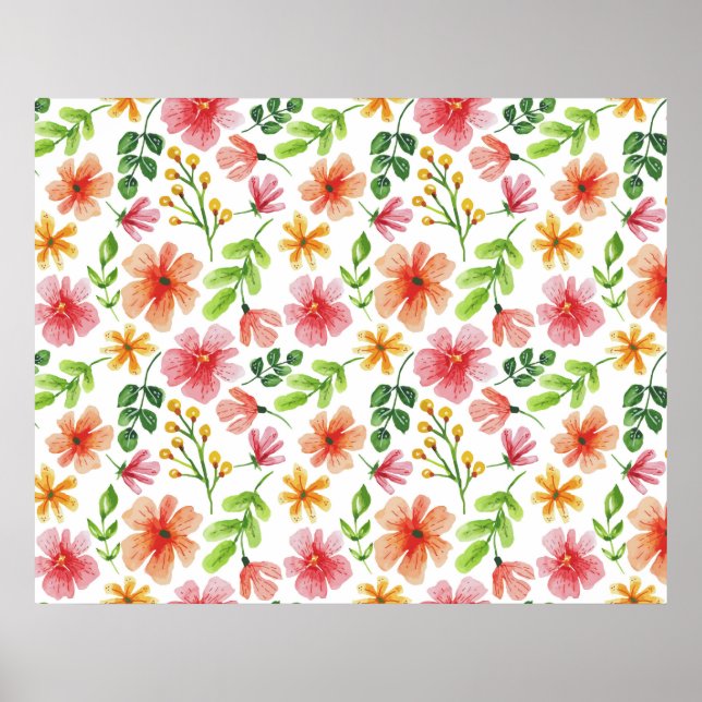 Affiche Watercolor Pink Flowers Pattern-69677 (Devant)