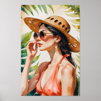 Affiche Watercolor Pretty in Peach Woman