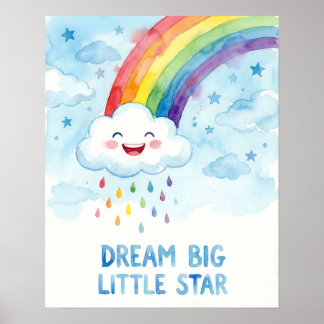 Affiche Watercolor Rainbow Cloud Dream Big Kids