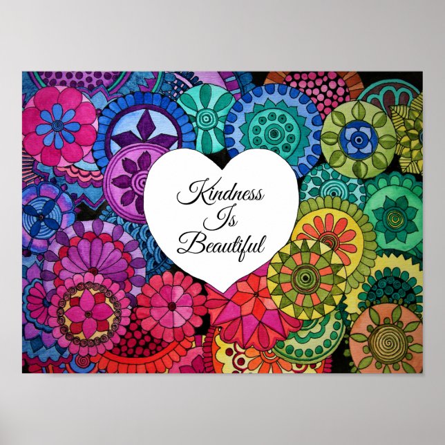 Affiche Watercolor Rainbow Mandala With Heart (Devant)