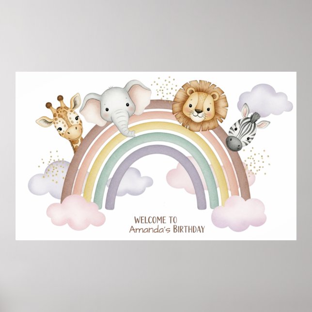 Affiche Watercolor Safari Animals 1st Birthday Paper  (Devant)