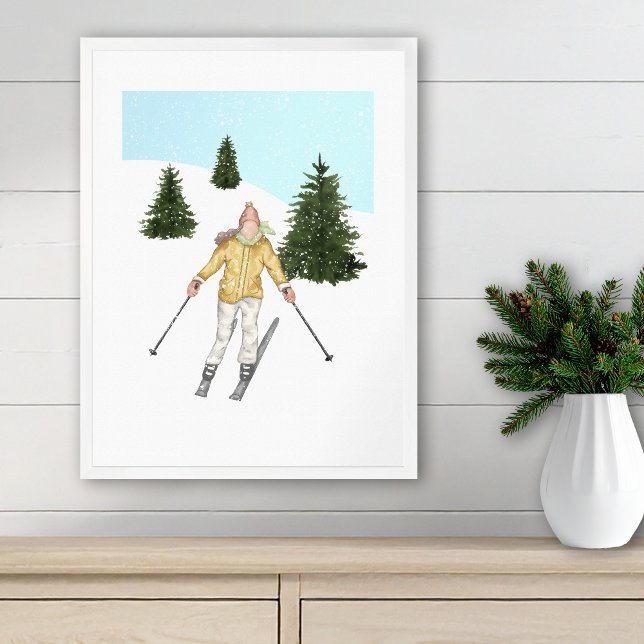 Affiche Watercolor Skier And Slopes With Fir Trees Winter (Créateur téléchargé)