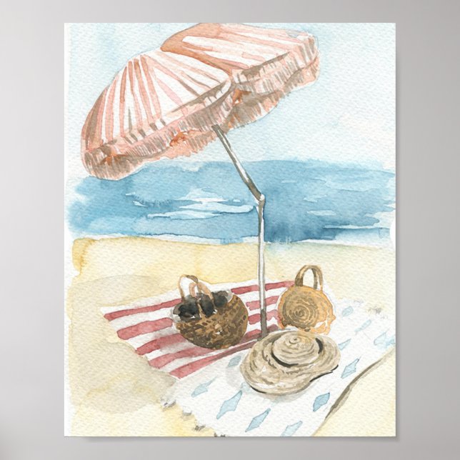 Affiche Watercolor Striped Beach Umbrella (Devant)