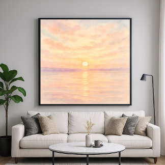 Affiche Watercolor Style Sunset Over Sea Art