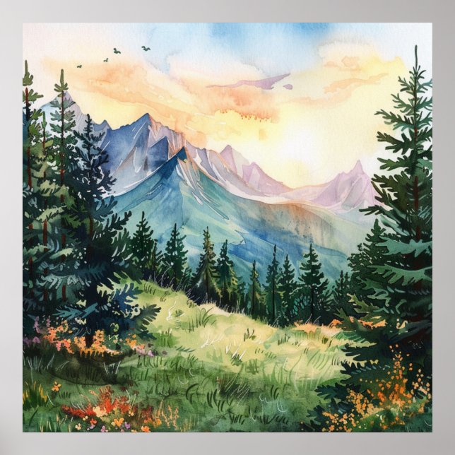 Affiche Watercolor Summer Mountain (Devant)