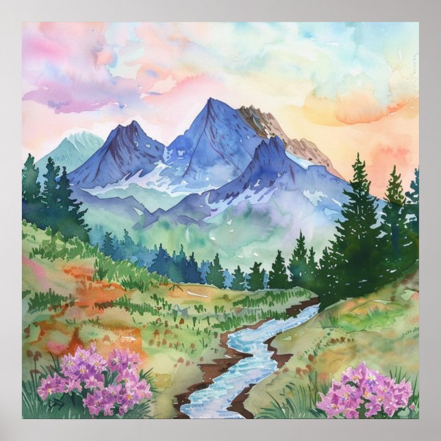 Affiche Watercolor Summer Mountain (Devant)