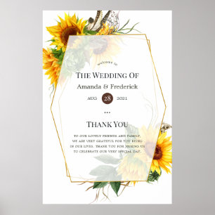 Affiche Watercolor Sunflower Rustique Mariage Bienvenue