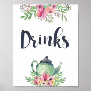 Affiche Watercolor Teapot Drinks Sign