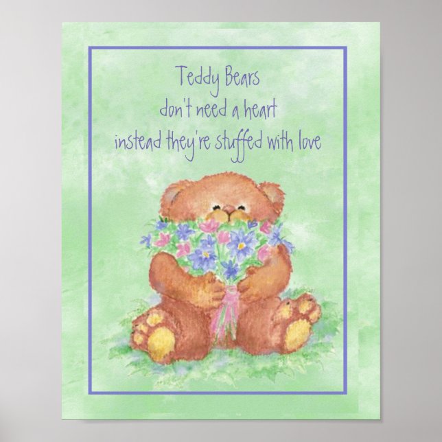 Affiche Watercolor Teddy Bear Armful of Flowers Fun Quote (Devant)