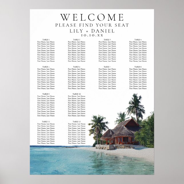 Affiche Watercolor Tropical Beach Wedding Seating Chart (Devant)