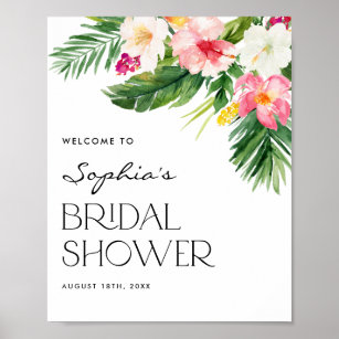 Affiche Watercolor Tropical Flowers Summer Bridal Shower