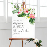 Affiche Watercolor Tropical Flowers Summer Bridal Shower<br><div class="desc">Welcome guests to your event with this customizable bridal shower welcome sign. It features watercolour illustrations of palm leaves, banana leaves, hibiscus, plumeria and other tropical plants. Personalize this tropical bridal shower welcome sign by adding your event details. This summer bridal shower invitation is perfect for summer bridal showers and...</div>
