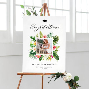 Affiche Watercolor Tropical Frame Photo Graduation Party