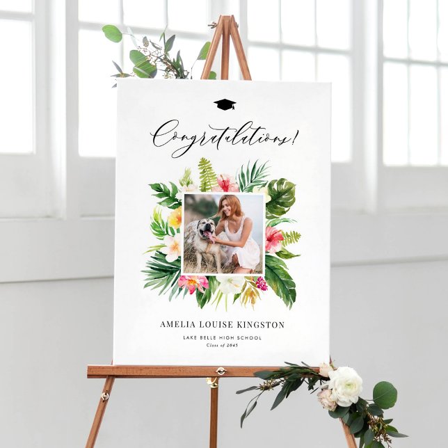 Affiche Watercolor Tropical Frame Photo Graduation Party (Watercolor Tropical Frame Photo Graduation Party Poster)