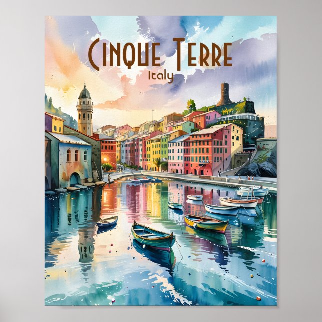 Affiche Watercolor Vernazza Cinque Terre Italy Colorful (Devant)