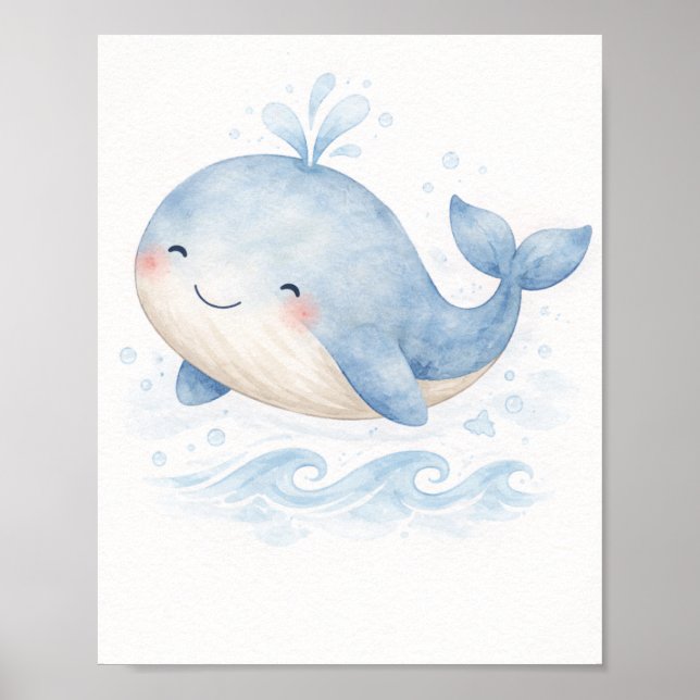 Affiche Watercolor Whale Nursery Wall Art  (Devant)