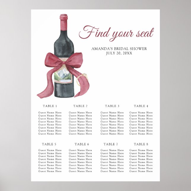 Affiche Watercolor Wino before Vows Wedding seating chart (Devant)