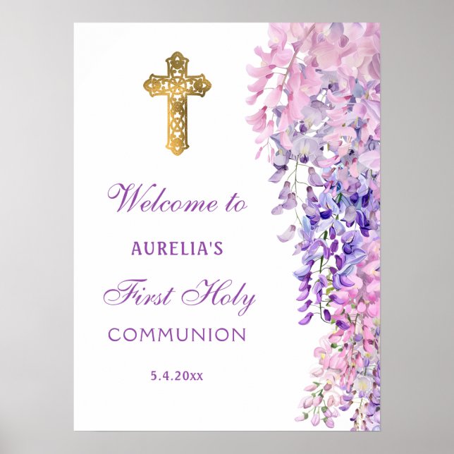 Affiche Watercolor Wisteria First Communion Welcome (Devant)