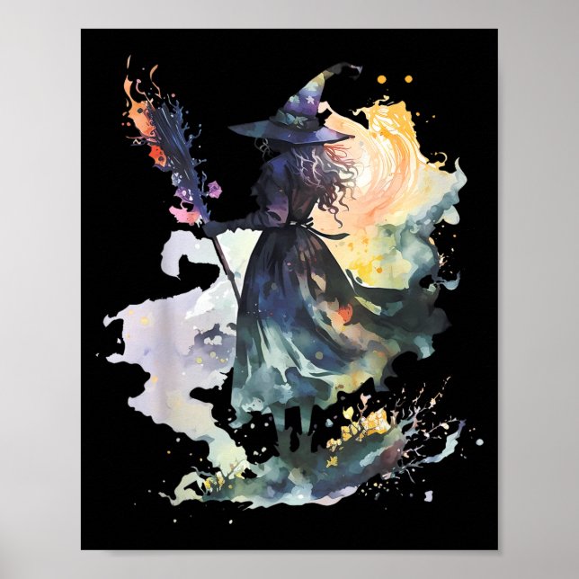 Affiche Watercolor Witch Halloween Fall Autumn Art Paintin (Devant)