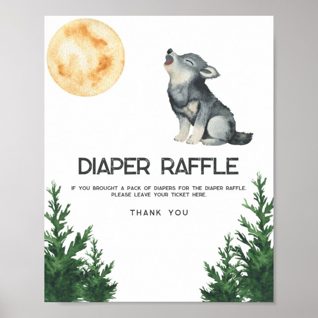 Affiche watercolor Wolf baby shower diaper raffle  (Devant)
