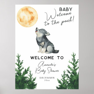 Affiche Watercolor Wolf Baby shower Welcome