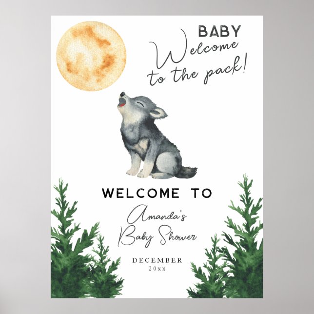 Affiche Watercolor Wolf Baby shower Welcome (Devant)