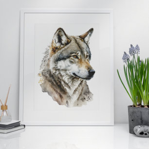 Affiche Watercolor Wolf Portrait art