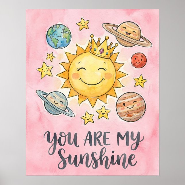 Affiche Watercolor "You Are My Sunshine" Cute Space Kids (Devant)