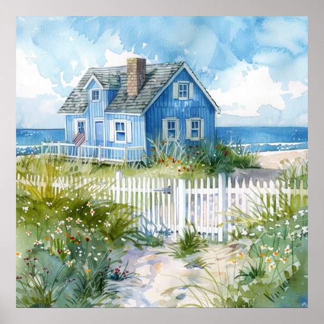 Affiche Watercolour Beach Cottage (Devant)