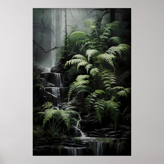 Affiche Waterfall Fern Forest Print, Dark Academia Gothic (Devant)