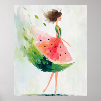 Affiche Watermelon Breeze – Whimsical Summer Girl
