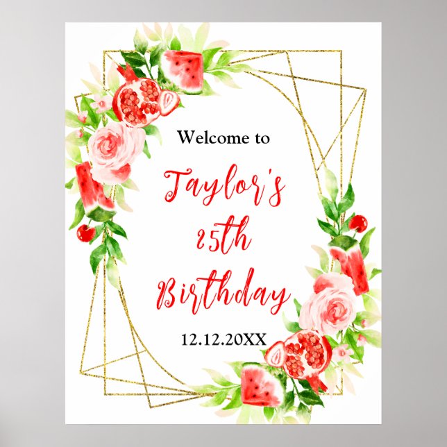 Affiche Watermelon Pomegranate Birthday Party Welcome Sign (Devant)