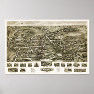 Affiche Watertown, carte panoramique de CT - 1918